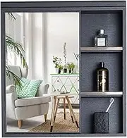Wall-Mounted Bathroom Mirror Cabinets, Aluminum Medicine Cabinet, Large Capacity Cabinets in The Kitchen, Multi-Layer Lockers (Color : Gray, Size : 60 * 11 * 65cm)