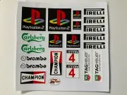Scalextric /Slotcar Pre-Cut Decal Set Carlsberg, PlayStation, Champion, Brembo