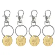 4Pcs Shopping Trolley Token Key Ring, Round Label Keychain, Gold Tone