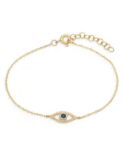 Zoe Lev 14K Yellow Gold Diamond & Blue Sapphire Evil Eye Bracelet