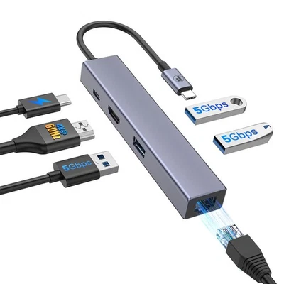 USB C Hub, USB C Ethernet Multiport Adapter, 6 In 1 USB C to HDMI Dock Compat...