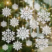 36pcs White Snowflake Ornaments for Christmas Tree, Plastic Glitter Snowflake...