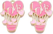 [Ornazy] 100Pcs Cute Pink Enamel Hot Air Balloon Charms with Jump Ring Valentine Theme Love Charms for Jewelry Making Earring Gifts, Non-Precious Metal, No Gemstone