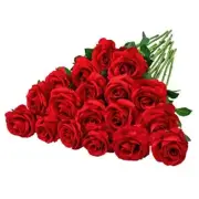 20 Pcs Roses Artificial Silk Flowers Fake Roses Bouquet with Long Stems Red