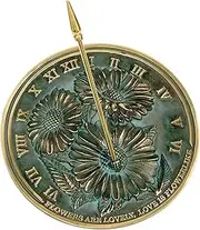 MEDIEVAL CRAFT Flowers Sundial Solid Brass with Verdigris Highlights 10 Inch Diameter
