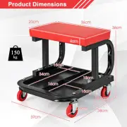 Rolling Garage Creeper Seat with Tool Tray, 150 kg Capacity, Red/Black
