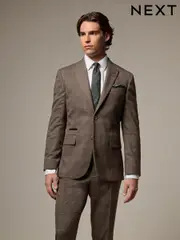 Brown Trimmed Check Suit Jacket (K86566) | $104