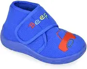 [Thingimijigs] Toddler Boys Blue "Beep" Car Design Fleece Easy Close Bootie Slippers