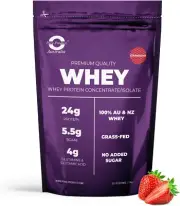 Whey Protein Isolate and Concentrate Powder, Strawberry 1 Kilograms