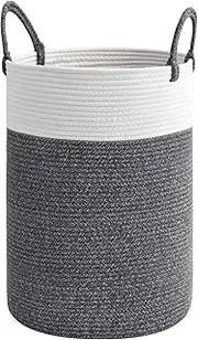 Large Laundry Hamper, Laundry Hamper for Toys, XICEN Tall Woven Laundry Basket for Clothes, Blanket Storage Basket for Living Room, 38cm * 45cm (White Dark Grey)
