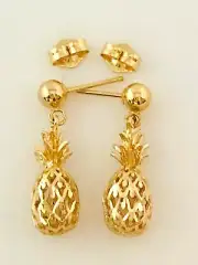 14K Solid Yellow Gold 3D Pineapple Earring W: (6.5 MM) L: 13/16” (20 MM) E400