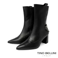 在飛比找Yahoo奇摩購物中心優惠-Tino Bellini 巴西進口鉚釘金屬鍊飾尖頭拉鍊粗跟靴