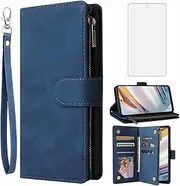[Asuwish] Compatible with Nokia G60 Wallet Case and Tempered Glass Screen Protector Leather Flip Cover Card Holder Stand Cell Accessories Shockproof Soft Phone Cases for NokiaG60 G 60 60G 5G Women Blue