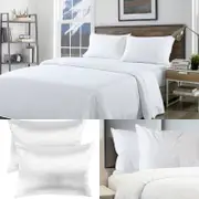 Bamboo Blend Sheet Set + Duck Down Pillows + Silk Pillowcase Bundle Queen White