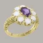 Solid 10k Yellow Gold Natural Amethyst & Opal Womens Cluster Ring-Sizes 4 to 12