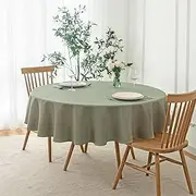 maxmill Round Linen Looking Textured Tablecloth Spill-Proof Wrinkle Free Jacquard Table Cloth for Circular Table Cover, for Dining Room Buffet Banquet Parties Holiday Dinner, 70 Inch Sage Green