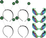 FRCOLOR 4 Sets Green Alien Glasses Martian Antenna Headband Boppers Green Ball Hairband Halloween Cosplay Costume for Neon Colors Party Favor Supplies