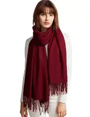 Womens Large Soft Cashmere Feel Pashmina Shawls Wraps Light Scarf Burgundy