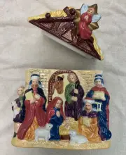 NATIVITY Cookie Jar Baby Jesus Manger Christmas Holiday JAY IMPORTS *NIB* 2-PCS