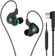 YINYOO KBEAR KS2 USB C Earbuds Headphones Hybrid 1BA 1DD Wired Earbuds Stereo Bass HiFi IEM Earphone Noise Cancelling High Resolution with Detachable Cable for Running Gaming Sport (with Mic, Green)