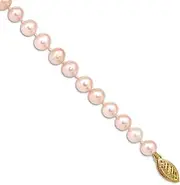[JewelryWeb] 14k Yellow Gold Pearl clasp 5 5.5mm Pink Freshwater Onion-Freshwater Cultured-Pearl Bracelet 19 Centimeters Link-Bracelet for Women