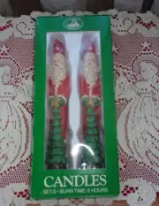 Santa Claus & trees tapers 10" candles Boston Warehouse Trading vntg 90s NEW IOP