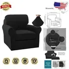 Elegant 2-Piece Stretch Jacquard Armchair Covers - Machine Washable Black