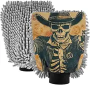 XYMZR Skull Sheriff Cool Absorbent Microfiber Car Wash Mitt, Funny Cute Anime Scratch Free for Cars Cleaning, Home Cleaning Mitts, 2 Pack, 10.24” L x 7.09” W