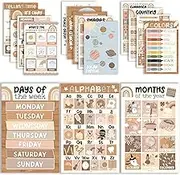 Hadley Designs 16 Educational Posters for Toddlers 1-3, Laminated Toddler Learning Posters for Preschool & Kindergarten, ABC Chart, Numbers, Colors, Shapes, Days of The Week, Boho Classroom Decor
