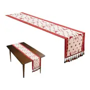 Christmas Jacquard Tassel Table Runner Throw Pillow with Covers for Xmas Party Decor-Red Elk Table Runner