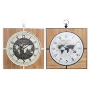 Wall Clock Dkd Home Decor Black White Iron Vintage 60 x 4.5 x 60 Cm Mdf Wood World Map 2 Units