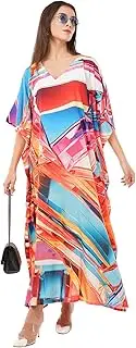 [Divine threads] Women Stylish Caftans Plus Size Beach Cover up Soft Loungewear, Red_Blue Free Size