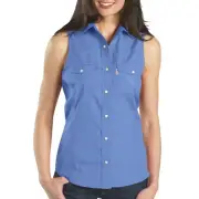 New $38 Carhartt Women's Sleeveless Stretch Poplin Snap-Front Shirt, size S