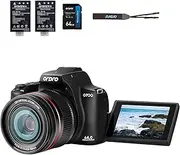 64MP Digital Camera for Photography, 4K Vlogging Cameras for YouTube with 3” Flip Screen,12X Optical Zoom & 30X Digital Zoom, 64G SD Card, WiFi& Autofocus with Flash, 2 Batteries