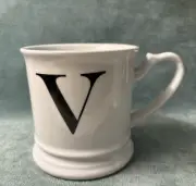 Williams Sonoma Black White Porcelain Monogram Letter Initial Mug “ V ” NWOT