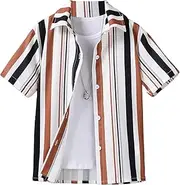 [WDIRARA] Boy's Striped Button Front Short Sleeve Shirt Casual Collar Tops