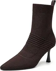[NEWBELLA] Women's Minimalist Pointed Toe Stiletto Ankle Boots, Coffee, 12