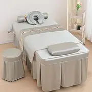 Gray,75x190cm/29.5x74.8in,Massage Table Bed Cover Mat,Solid Color Massage Bed Cover with Hole,Reusable Elastic Pillowcase Beauty Massage Fitted Sheets Stools Cover 4 Piece Set