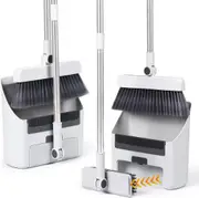 Broom and Dustpan Set，Brooms for Sweeping Indoor and Outdoor 3 in 1 Long Handle Broom with Dustpan Combo Set Push Broom Heavy
