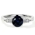 Natural Blue Sapphire Ring 14K White Gold Five-Stone Engagement Ring For Women