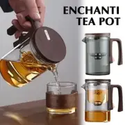 Water Separation Glass Teapot with Wooden Handle, Magical Teapot with Infuser: