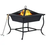 Fire Pit Steel w/ Poker Patio Garden Decor Firepit Bowl Outdoor Fireplace Black