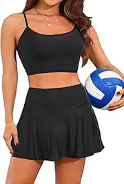 [Holipick] Women's Bikini with Skirt Two Piece High Waisted Bikini Skirt Set Scoop Neck Tummy Control Bathing Suit Skirt Bottom