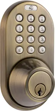 DF-02AQ Electronic Keyless Entry Touchpad Deadbolt Door Lock, Antique Brass