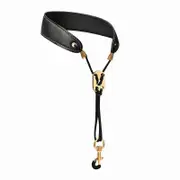 Saxophone Neck Strap Comfortable Leather Padded for Soprano Tenor Alto Baritone black
