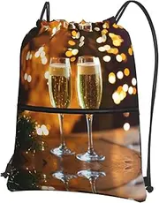EdWal Wine Cup Print Drawstring Backpack Gym Bags Sports Bags With Zipper Pocket For Travel Swimming Beach, Black, One Size