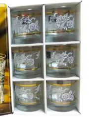 NEW Double Old Fashioned Glasses Set of 6 Floral Gold Accent Circleware Duchess