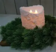 Festive Country CHRISTMAS White Snowy Moving TRI - Flame 6" x 6" Pillar Candle