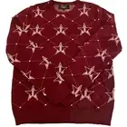Jeffrey Star Mauve Red Argyle Knit Pullover Holiday Sweater, Stars- Size Large