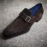 Handmade Men Brown Suede Monk Shoes, Formal Dress Moccasin for Men, Leather Shoe